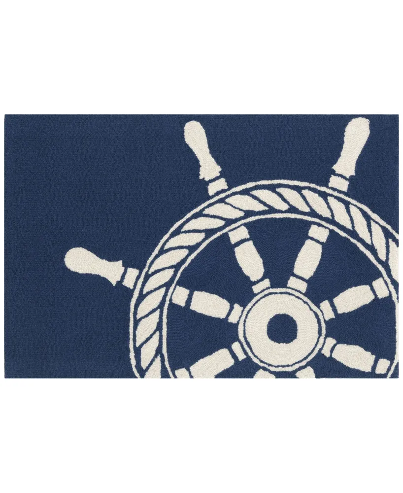 Liora Manne Front Porch Indoor/Outdoor Ship Wheel Navy 2'6'' x 4' Area Rug