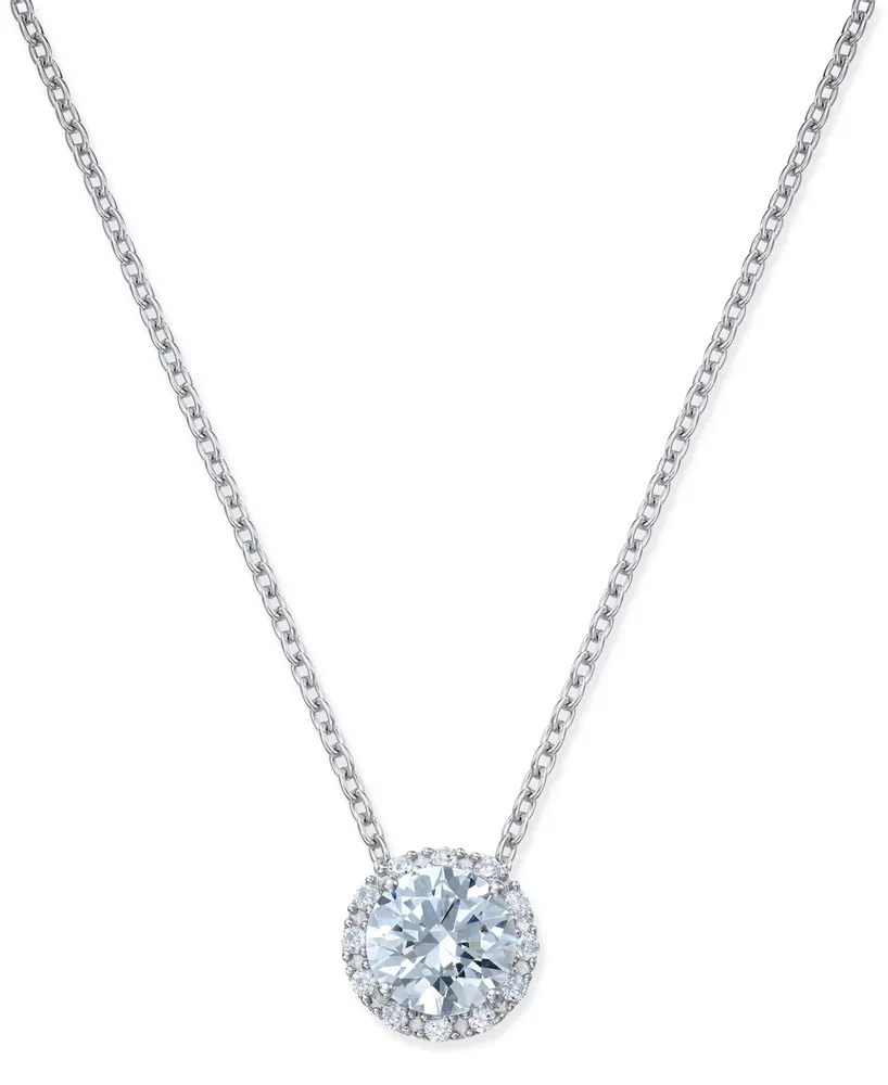 Arabella Cubic Zirconia Halo Pendant Necklace in Sterling Silver