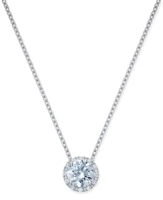 Arabella Cubic Zirconia Halo Pendant Necklace in Sterling Silver