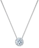 Arabella Cubic Zirconia Halo Pendant Necklace in Sterling Silver