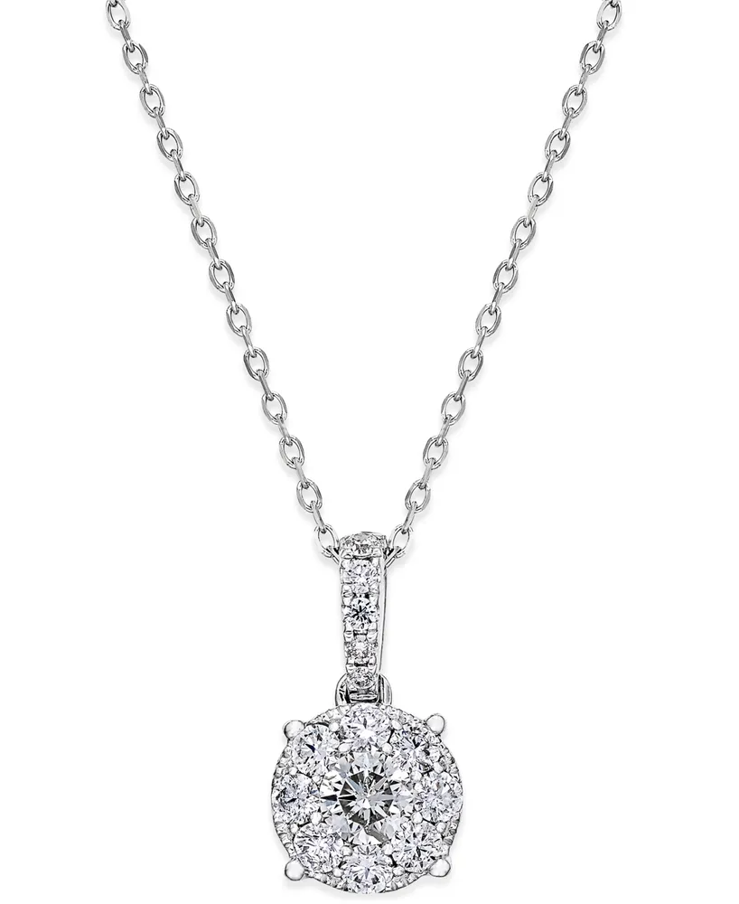 Diamond Cluster Circle Pendant Necklace (1/2 ct. t.w.) in 14k White Gold