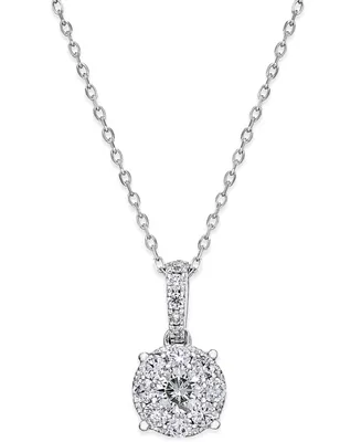 Diamond Cluster Circle Pendant Necklace (1/2 ct. t.w.) in 14k White Gold