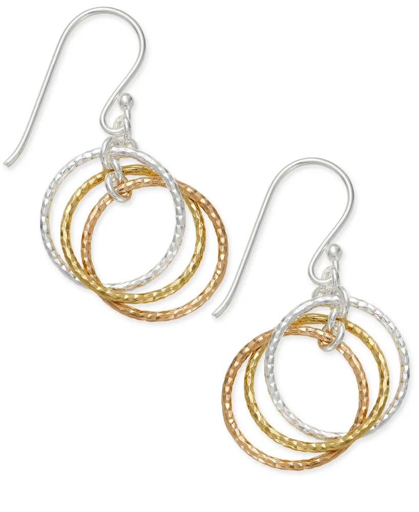 Giani Bernini Tri-Tone Interlocking Circle Drop Earrings in Sterling Silver, Gold-Plated Sterling Silver and Rose Gold