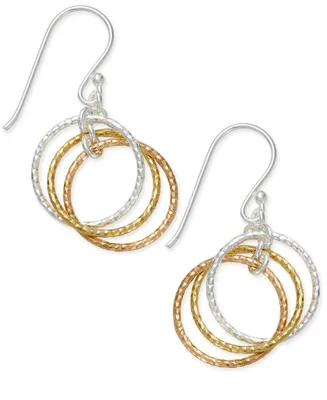 Giani Bernini Tri-Tone Interlocking Circle Drop Earrings in Sterling Silver, Gold-Plated Sterling Silver and Rose Gold