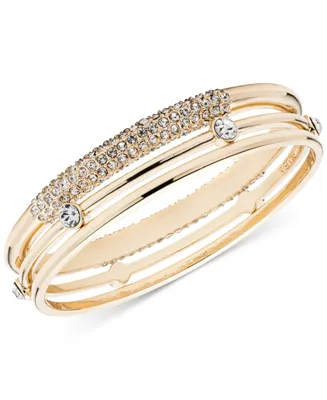 Anne Klein Gold-Tone 3-Pc. Set Crystal Bangle Bracelet, Created for Macy's