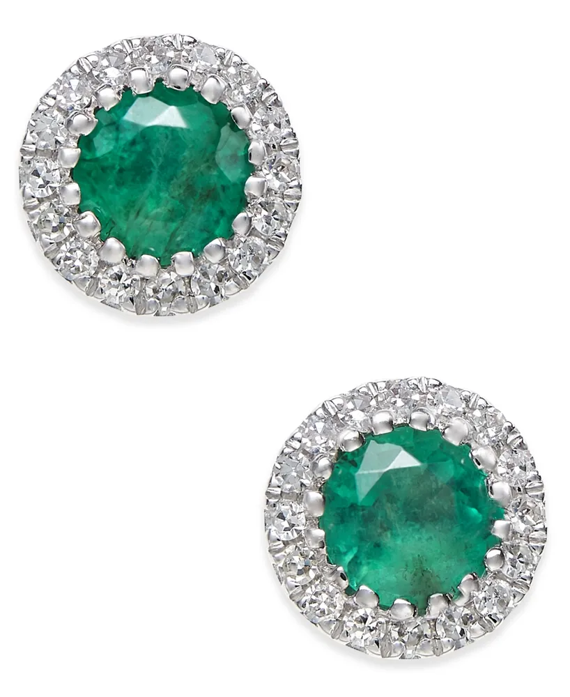 Sapphire (5/8 ct. t.w.) and Diamond (1/10 Stud Earrings 14k White Gold (Also Available Ruby Emerald)