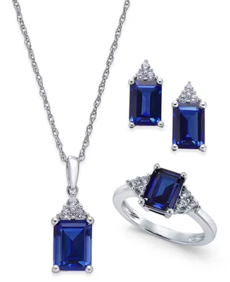 Lab-Grown Blue Sapphire (5 ct. t.w.) and White Sapphire (3/8 ct. t.w.) Jewelry Set in Sterling Silver