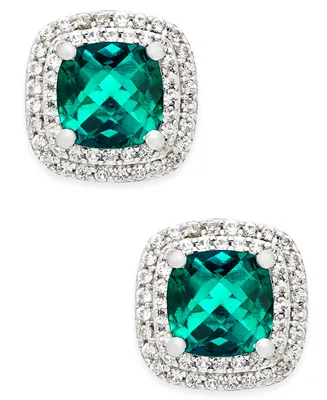 Lab-Grown Emerald (1-1/3 ct. t.w.) and White Sapphire (1/3 ct. t.w.) Square Stud Earrings in Sterling Silver