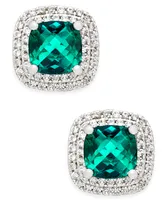 Lab-Grown Emerald (1-1/3 ct. t.w.) and White Sapphire (1/3 ct. t.w.) Square Stud Earrings in Sterling Silver