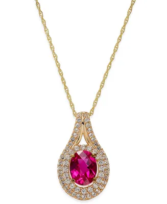 Lab-Grown Ruby (2 ct. t.w.) and White Sapphire (3/4 ct. t.w.) Pendant Necklace in 14k Gold-Plated Sterling Silver