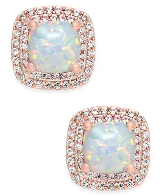 Lab-Grown Opal (3/4 ct. t.w.) and White Sapphire (1/3 ct. t.w.) Square Stud Earrings in 14k Rose Gold-Plated Sterling Silver