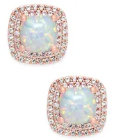 Lab-Grown Opal (3/4 ct. t.w.) and White Sapphire (1/3 ct. t.w.) Square Stud Earrings in 14k Rose Gold-Plated Sterling Silver