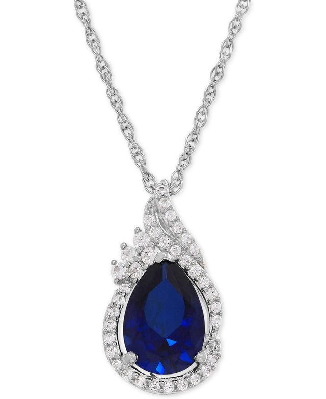 Lab-Grown Sapphire (2-3/8 ct. t.w.) and White Sapphire (1/4 ct. t.w.) Teardrop Pendant Necklace in Sterling Silver