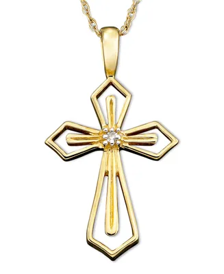 14k White or Yellow Gold Pendant, Diamond Accent Cross