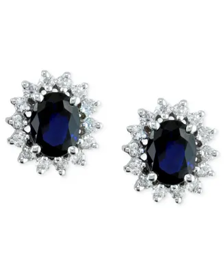 Royalty Inspired by Effy Sapphire (2-7/8 ct .t.w.) and Diamond (3/4 ct. t.w.) Stud Earrings in 14k White or Yellow Gold