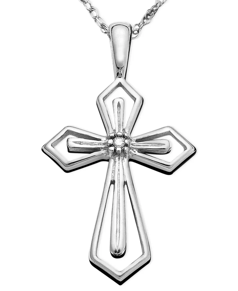 14k White or Yellow Gold Pendant, Diamond Accent Cross