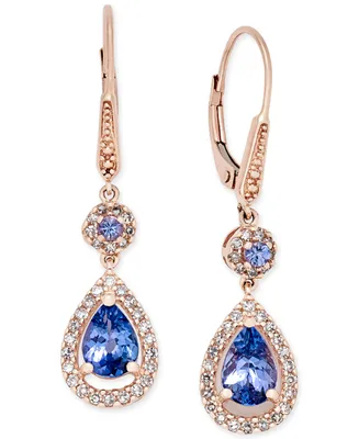 Tanzanite (1-5/8 ct. t.w.) and Diamond (1/3 ct. t.w.) Teardrop Halo Drop Earrings in 14k Rose Gold