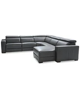 Nevio 124" 5-pc Leather Sectional Sofa with Chaise, 1 Power Recliner and Articulating Headrests, Created for Macy's