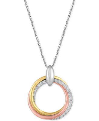 Diamond Weave Tri-Color Circle Pendant Necklace (1/10 ct. t.w.) in Sterling Silver and 14k Gold-Plate - Tri