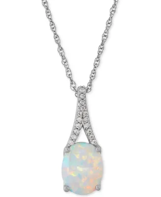 Lab-Grown Opal (1 ct. t.w.) and White Sapphire Accent Pendant Necklace in Sterling Silver
