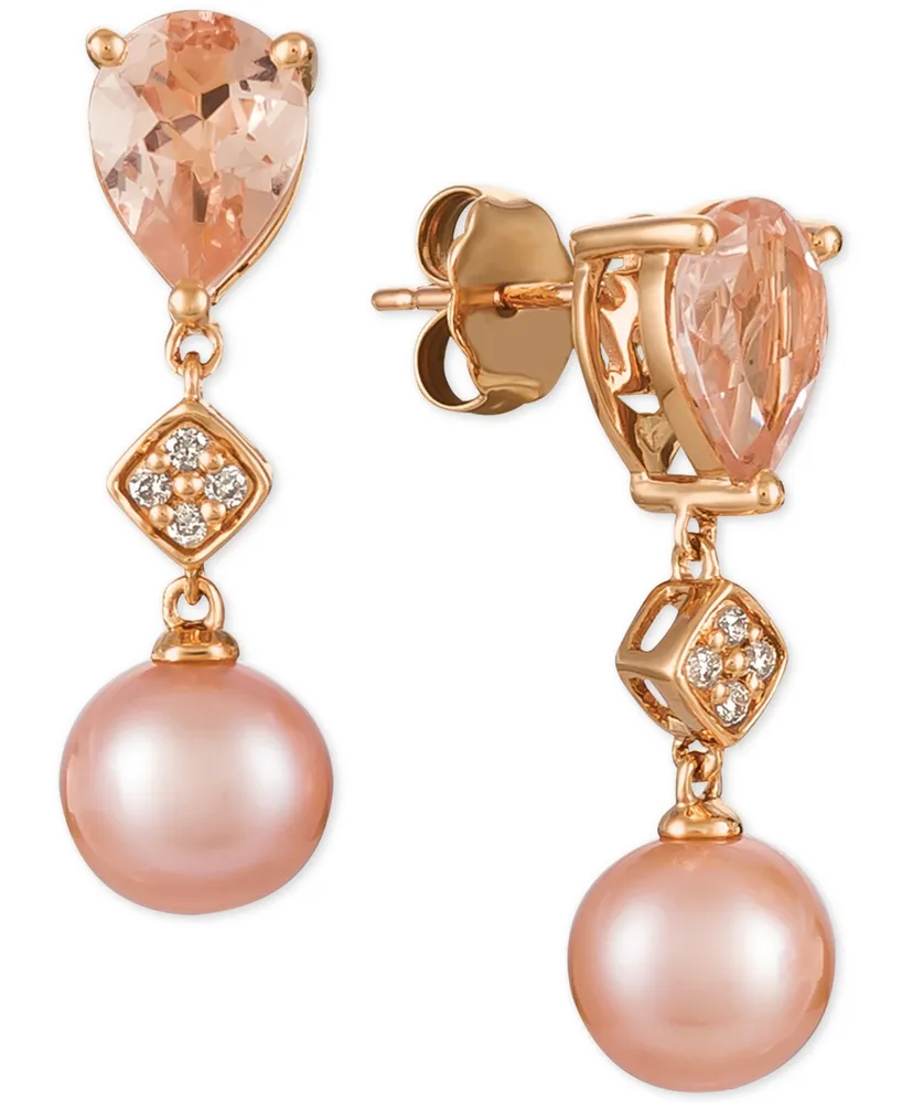 Le Vian Peach Morganite (1-1/2 ct. t.w.), Pink Cultured Freshwater Pearl (9mm), and Diamond Accent Drop Earrings in 14k Rose Gold