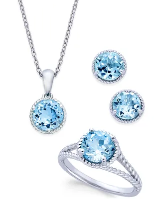 Blue Topaz Rope-Style Pendant Necklace, Stud Earrings and Ring Set (5 ct. t.w.) in Sterling Silver