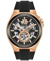 Bulova Men's Automatic Black Silicone Strap Watch 46mm 98A177