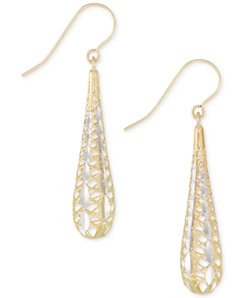 Teardrop Two-Tone Openwork Drop Earrings In 14k Gold and White Gold - Two