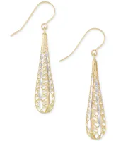 Teardrop Two-Tone Openwork Drop Earrings In 14k Gold and White Gold - Two