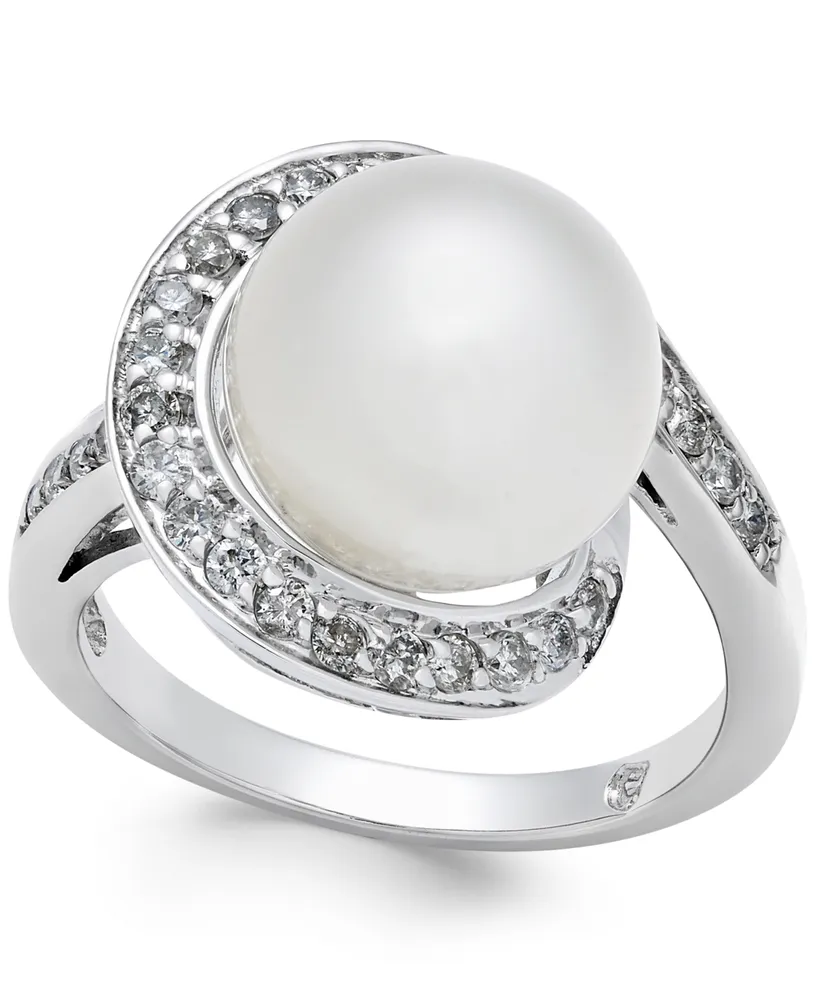 Cultured South Sea Pearl (11mm) and Diamond (3/8 ct. t.w.) Ring in 14k White Gold