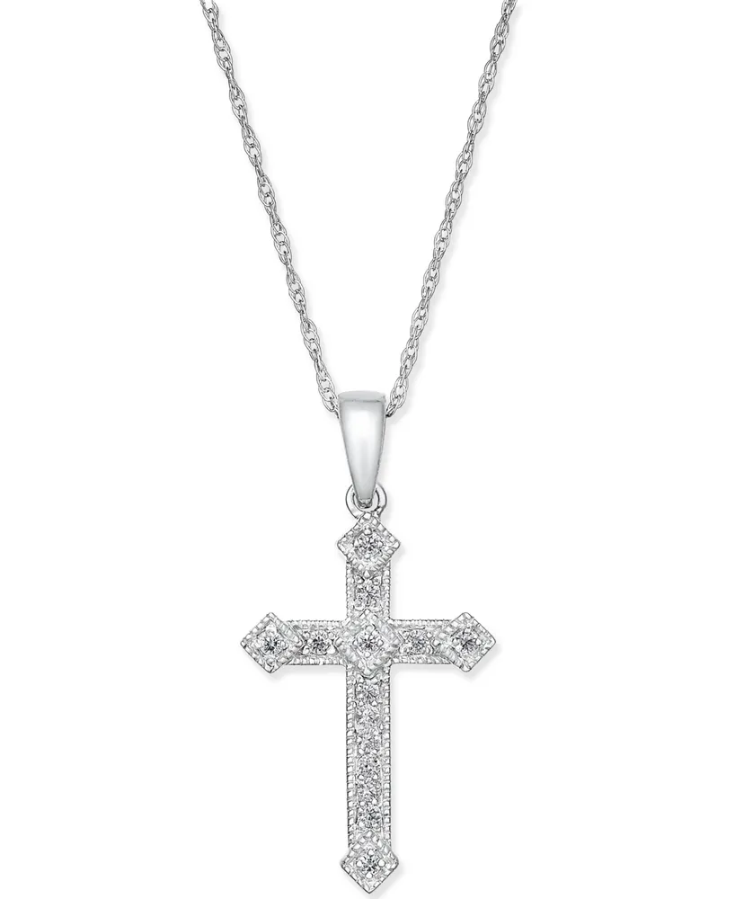 Diamond Cross Pendant Necklace (1/10 ct. t.w.) 14k Gold or White