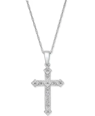 Diamond Cross Pendant Necklace (1/10 ct. t.w.) 14k Gold or White
