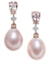 Pink Cultured Freshwater Pearl (8-1/2mm), Morganite (3/4 ct. t.w.) and Diamond Accent Drop Earrings in 14k Rose Gold