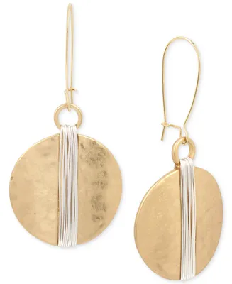 Robert Lee Morris Soho Two-Tone Wire Wrapped Hammered Disc Drop Earrings - Two