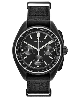 Bulova Men's Lunar Pilot Chronograph Black Leather Strap Watch 45mm