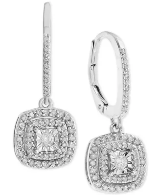 Diamond Halo Drop Earrings (1/2 ct. t.w.) Sterling Silver, 14k Rose Gold Silver & Silver.