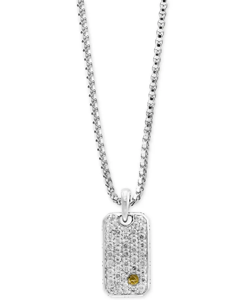 Men's White Sapphire Cluster Dog Tag Pendant Necklace (1-3/8 ct. t.w.) in Sterling Silver & 18k Gold