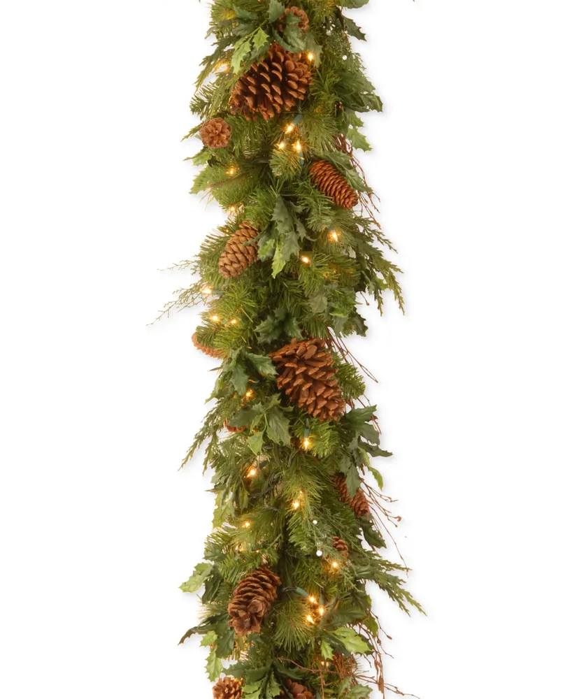 National Tree Company 6' Decorative Collection Juniper Mix Pine Garland with 100 Led Lights