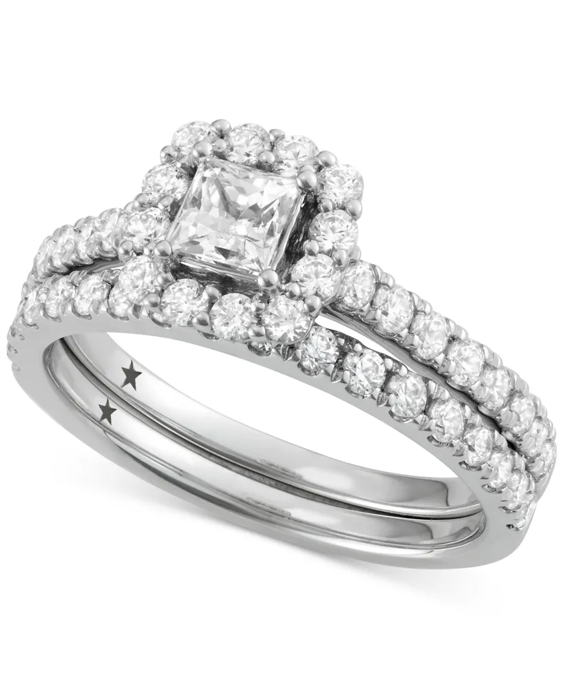 Diamond Princess Cut Halo Bridal Set (1-1/2 ct. t.w.) in 14k White Gold