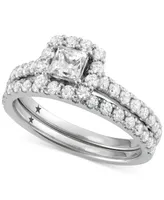 Diamond Princess Cut Halo Bridal Set (1-1/2 ct. t.w.) in 14k White Gold