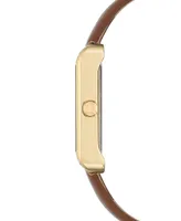 Nine West Women's Gold-Tone and Brown Faux Leather Strap Watch 29mm