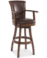 Raleigh Arm 26" Counter Height Swivel Wood Barstool in Chestnut Finish and Kahlua Faux Leather