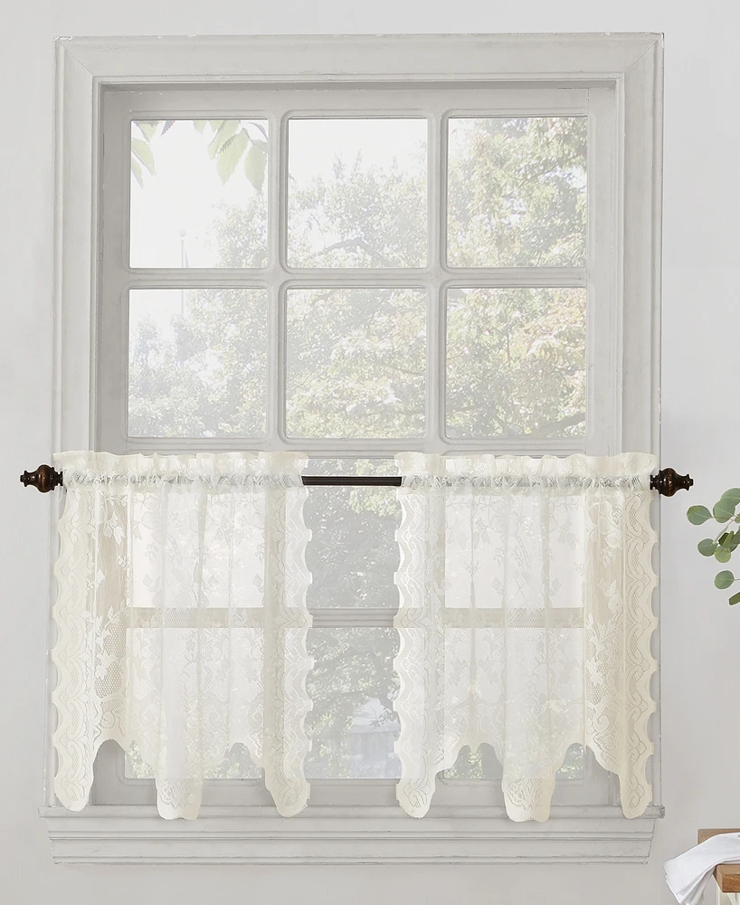 No. 918 Alison Floral Lace Sheer Rod Pocket Kitchen Curtain Tier Pair