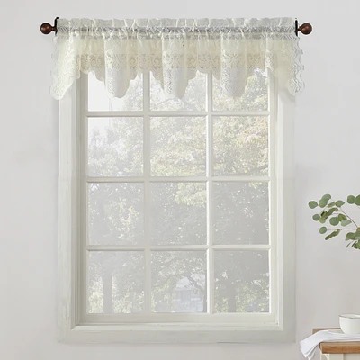 No. 918 Alison Floral Lace Sheer Rod Pocket Kitchen Curtain Valance