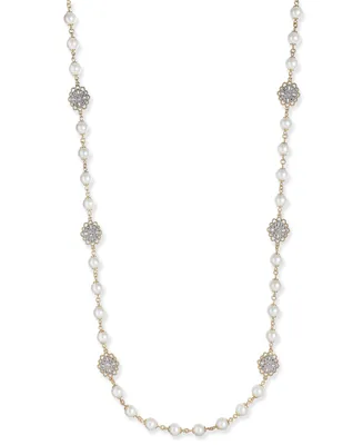 Charter Club Gold-Tone Crystal Filigree & Imitation Pearl Strand Necklace, Created for Macy's