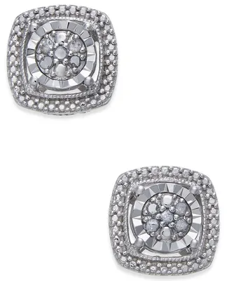Diamond Cluster Miracle Plate Stud Earrings (1/10 ct. t.w.) in Sterling Silver