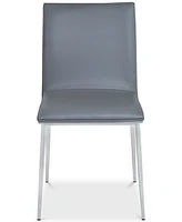 Crystal Dining Chair in Gray Faux Leather with Brushed Stainless Steel Finish and Gray Walnut Veneer Back - Set of 2