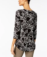 Jm Collection Petite 3/4-Sleeve Printed Top, Created for Macy's