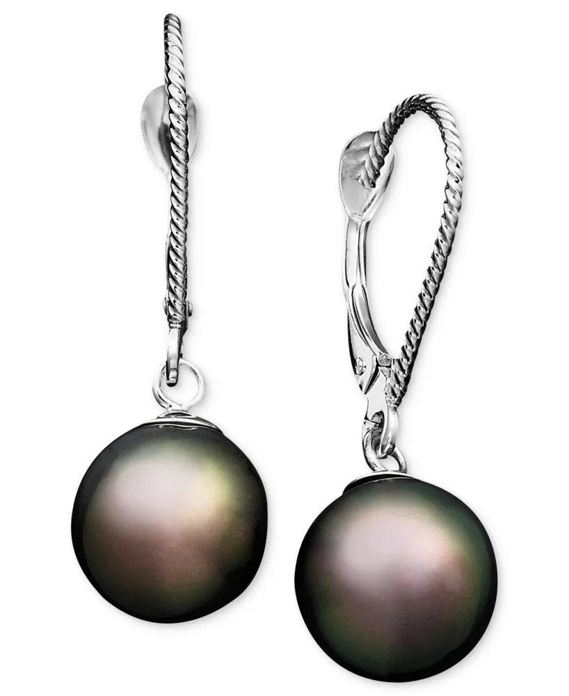 Pearl Earrings, 14k White Gold Cultured Tahitian Pearl Drop Earrings (8mm)