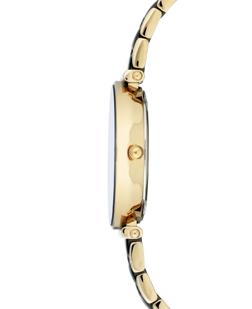 Anne Klein Women's Diamond-Accent Gold-Tone & Black Ceramic Bracelet Watch 30mm